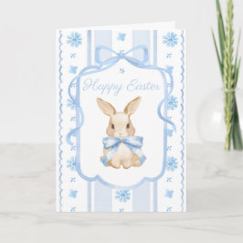 Blue Watercolor Cottage Bow Bunny Easter Greeting Kort