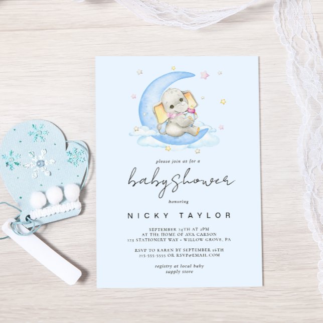 Blue Watercolor Cute Elephant Baby Shower Inbjudningar (Skapare uppladdad)