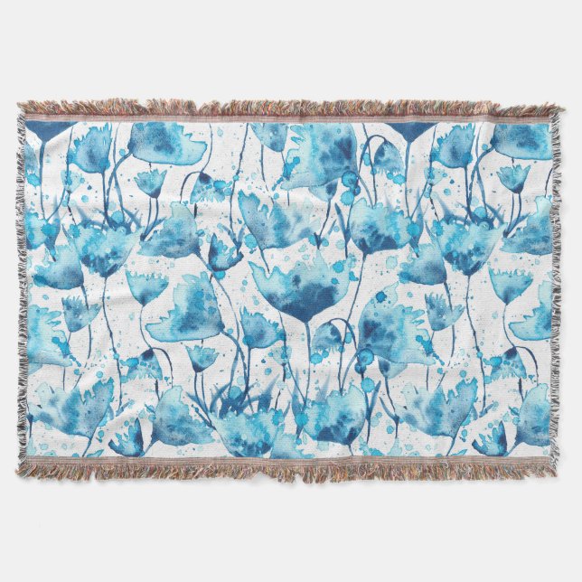 Blue Watercolor Daisies Filt (Framsidan)