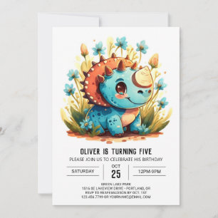Blue Watercolor Dinosaur Boy Birthday Inbjudningar