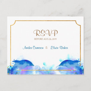 Blue Watercolor Dolphin OSA Postard Inbjudan Vykort