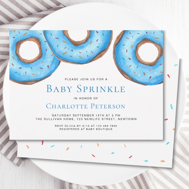 Blue Watercolor Donuts Boy's Baby Sprinkle Shower Inbjudningar (Skapare uppladdad)