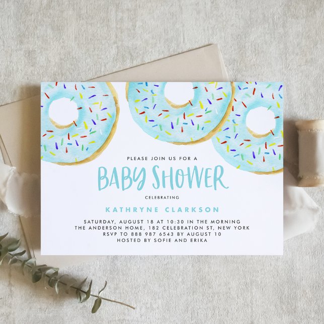 Blue Watercolor Donuts Sprinkles Boy Shower Inbjudningar (Skapare uppladdad)