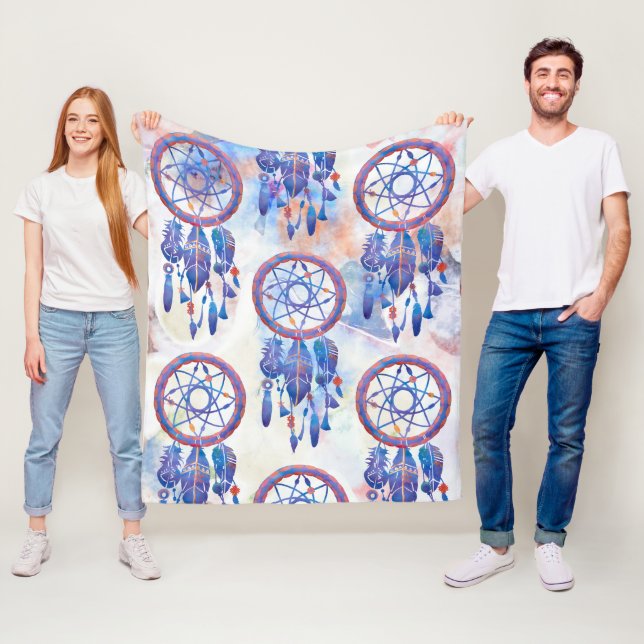 Blue Watercolor Dreamcatcher Modern Boho Fleecefilt (På plats)