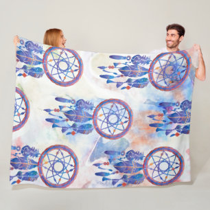 Blue Watercolor Dreamcatcher Modern Boho Fleecefilt