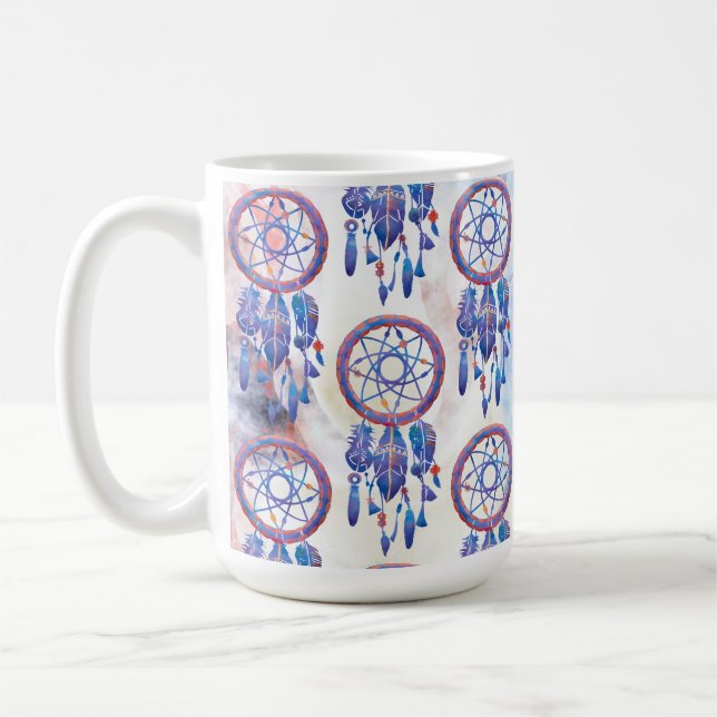 Blue Watercolor Dreamcatcher Modern Boho Kaffemugg (Vänster)