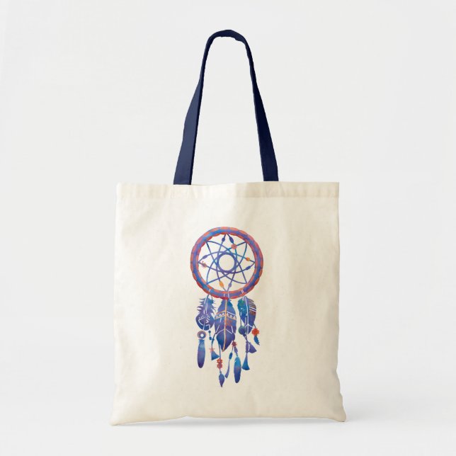 Blue Watercolor Dreamcatcher Modern Boho Tygkasse (Framsidan)