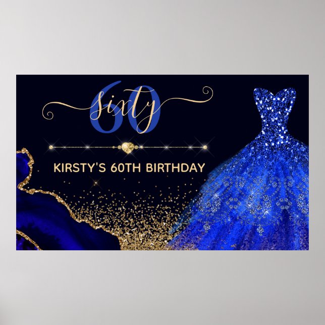 Blue Watercolor Dress & agate Birthday Poster (Framsidan)