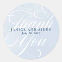 Blue Watercolor Enchanting Cloudscape Bröllop Runt Klistermärke