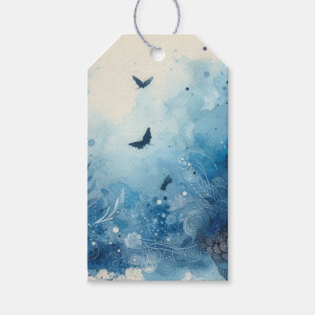 Blue Watercolor Ephemera Presentetikett (Framsidan)