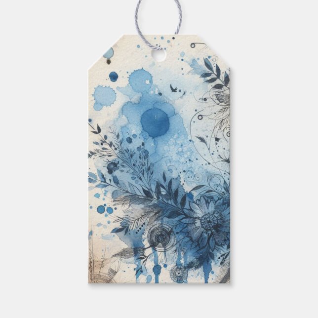 Blue Watercolor Ephemera Presentetikett (Framsidan)