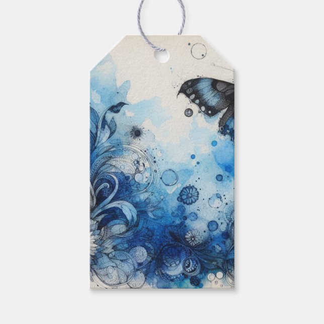 Blue Watercolor Ephemera Presentetikett (Framsidan)