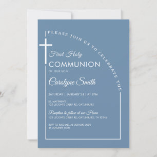 Blue Watercolor First Heliga Communion Boy Inbjudningar