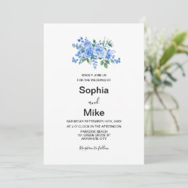 Blue Watercolor Floral Butterflies Wedding Inbjudningar