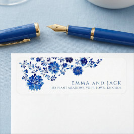 Blue Watercolor Floral Return Address Labels Returadress Etikett