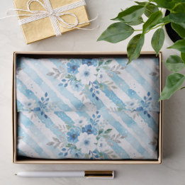 Blue Watercolor Floral Stripe Gift Wrapping