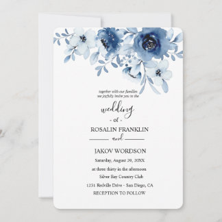 blue watercolor floral wedding Invitation Inbjudningar