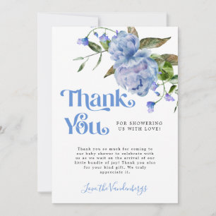 Blue Watercolor Flower Boy Shower Tack Kort