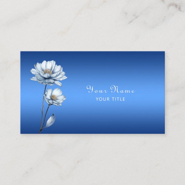 Blue Watercolor Flowers Business Card Visitkort (Framsida)