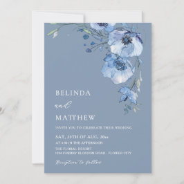 Blue Watercolor Flowers Casual Wedding Inbjudningar