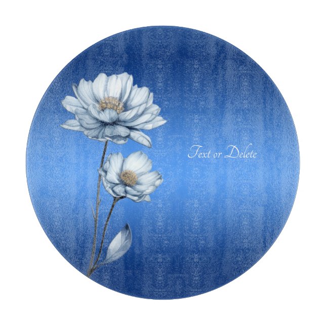 Blue Watercolor Flowers Cutting Board (Framsidan)