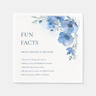 Blue Watercolor Flowers Fun Facts Wedding  Pappersservett