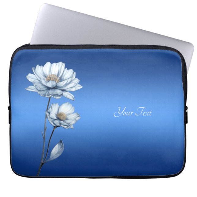 Blue Watercolor Flowers Laptop Sleeve (Framsidan)