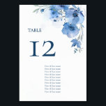 Blue Watercolor Flowers Seating Chart Bordsnummer<br><div class="desc">Blue fine art watercolor flowers wedding seating chart guest names.</div>