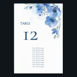 Blue Watercolor Flowers Seating Chart Bordsnummer<br><div class="desc">Blue fine art watercolor flowers wedding seating chart guest names.</div>