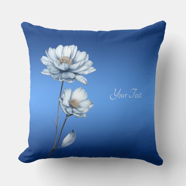 Blue Watercolor Flowers Throw Pillow Kudde (Framsida)