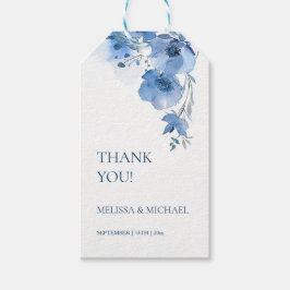 Blue Watercolor Flowers Wedding Thank You Presentetikett