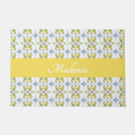 Blue Watercolor French Country Lemon Name Monogram