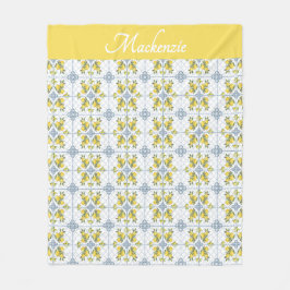 Blue Watercolor French Country Lemon Name Monogram Fleecefilt