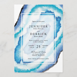 Blue Watercolor Geodes Inbjudningar
