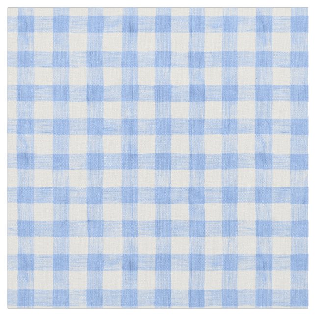Blue Watercolor Gingham Fabric Tyg (Närbild)
