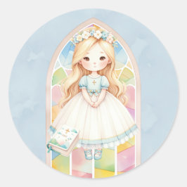 Blue Watercolor Girl 1st. Fackföreningen Runt Klistermärke