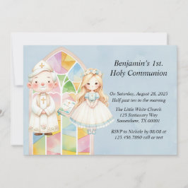 Blue Watercolor Girl 1st. Heliga Communion Inbjudningar