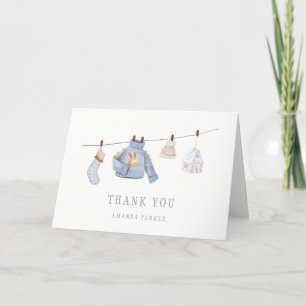 Blue Watercolor Girl Winter Clothes Baby Shower Tack Kort