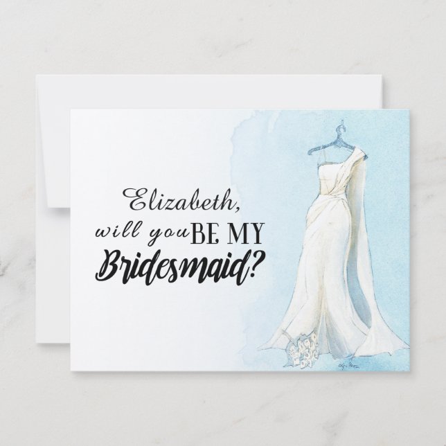 Blue Watercolor Gown "Will you be my bridesmaid" Inbjudningar (Framsida)