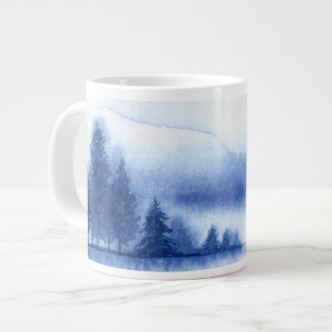 Blue Watercolor Gräs Träd Jumbo Mugg