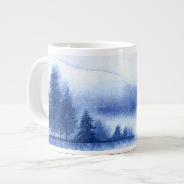 Blue Watercolor Gräs Träd Jumbo Mugg (Framsida vänster)