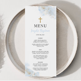 Blue Watercolor Guld Boys Christening Baptism Menu Meny