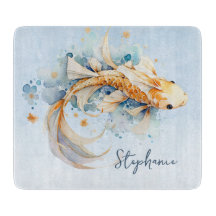 Blue Watercolor Guld Koi Fish Personlig