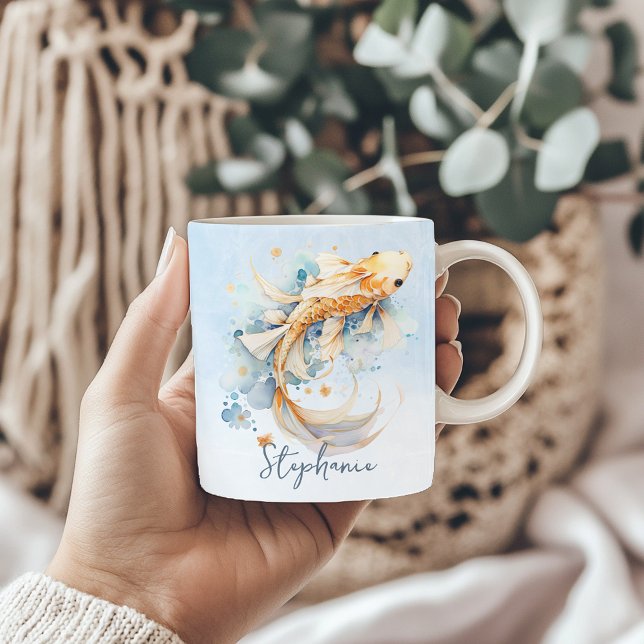 Blue Watercolor Guld Koi Fish Personlig Kaffemugg (Blue Watercolor Gold Koi Fish Personalized Coffee Mug
)