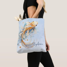 Blue Watercolor Guld Koi Fish Personlig