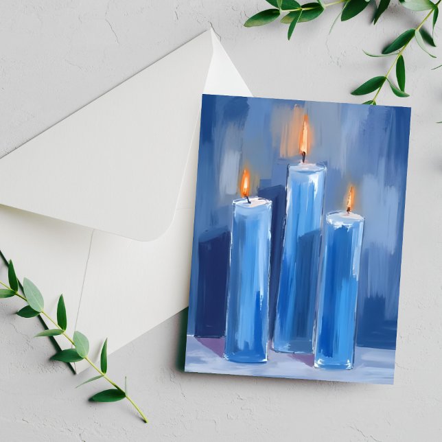 Blue Watercolor Hanukkah Candles Julkort (Skapare uppladdad)