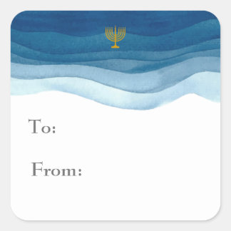 Blue Watercolor Hanukkah Gift Märkre Fyrkantigt Klistermärke