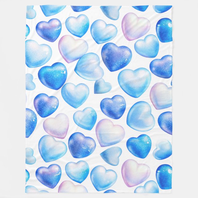 "Blue Watercolor Heart Fleece Blanket" (Framsidan)