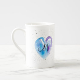 Blue Watercolor Heart Monogram Benporslin Mugg