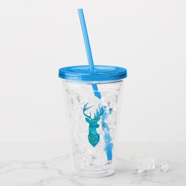 Blue Watercolor Hjort Silhouette Take Away Mugg (Framsida Ice)